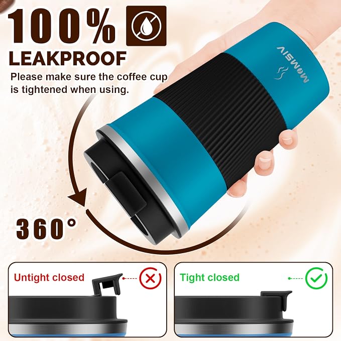 MOMSIV 12oz Travel Mug, Insulated Coffee Cup with Leakproof Lid, Vacuum Stainless Steel Double Walled Reusable Tumbler for Hot and Cold Water Coffee and Tea In Travel and Car - Image 4