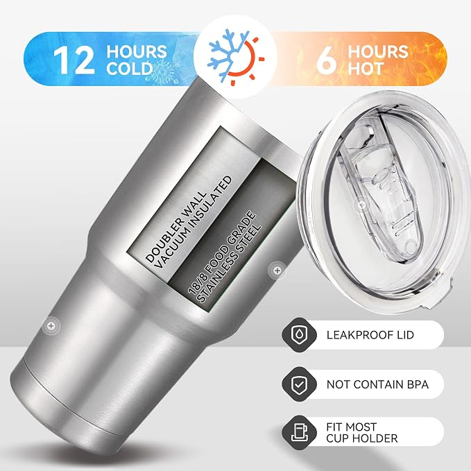 30 oz Tumbler with Lid Stainless Steel Tumblers Vacuum Insulated Cup Reusable Powder Coated Travel Mug Double Wall Leak Proof Portable Cups Keep Cold Drinks for 12 Hours, Stainless, 1 Pack - Image 5