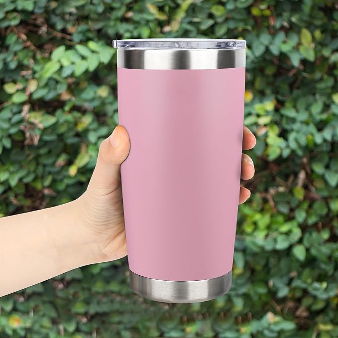 20oz Stainless Steel Tumbler Bulk with Lid, Travel Mug - Double Wall Vacuum Powder Coated Cup - Light Pink, 6 Pack - Image 6
