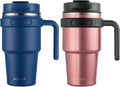 ALOUFEA 20 oz Insulated Coffee Mug Tumbler with Handle, Stainless Steel Travel Mug Tumbler with Lid and Straw,Double Wall Vacuum Leak Proof Ice Coffee Thermal Cup, Navy/Rose Gold by ALOUFEA