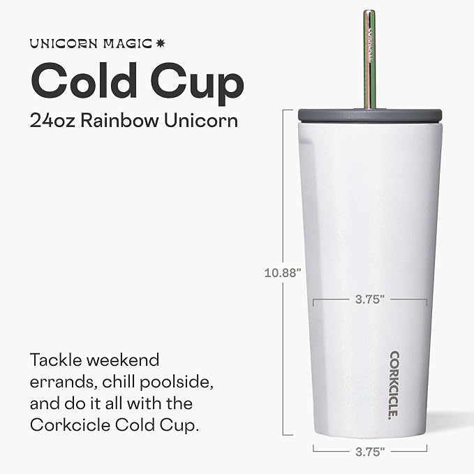 Corkcicle Cold Cup Insulated Tumbler with Straw - Keeps Drinks Cold for 12 Hours - Triple-Insulated Stainless Steel - Leak-Resistant Lid - Summer Drinkware Gift - 24 oz - Unicorn Magic - Image 2