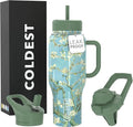 Coldest Tumbler with Handle and Straw - 100% Spill Proof Tumbler with Straw (3 Lids) - Stainless Steel Insulated Leakproof Tumblers for Women & Men - 36 oz (Almond Blossom) by Coldest