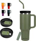 40oz Tumbler with Handle and Straw Spout 2-in-1 Lid, Spill Leak Proof Insulated Travel Cup Traveler Water Mug Keep Cold Hot, Dishwasher Safe Stainless Steel Bottle Gifts for Women Men, Army Green by GAZLEMHO