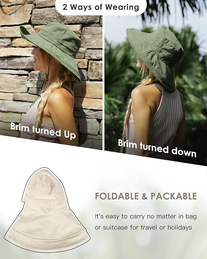 Sun Hats for Women Gardening Hat Wide Brim Ponytail Beach Sun Protection - Image 7