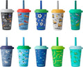 REDUCE GoGo's Kids Portable Tumbler Cups with Lids and Spill-Proof Straws - 10 Pack of Stackable 12 oz Tumblers with Twist-On Lids - Easy Storage, Dishwasher Safe - Club House by Reduce
