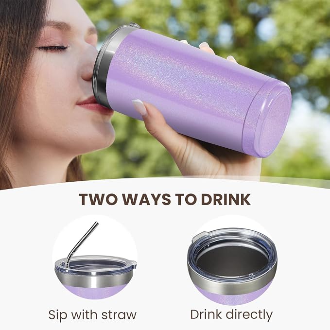 MEWAY 20oz Tumbler 2 Pack Double Wall Vacuum Insulated Travel Glitter Mug Bulk - Image 3