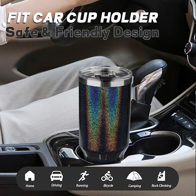 40 oz Tumbler with Lids and Straws, Stainless Steel Insulated Coffee Tumbler, Double Wall Vacuum Insulated Travel Mug Cup, Leakproof Thermal Coffee Cup for Hot and Cold Drinks (Glitter Black) - Image 7
