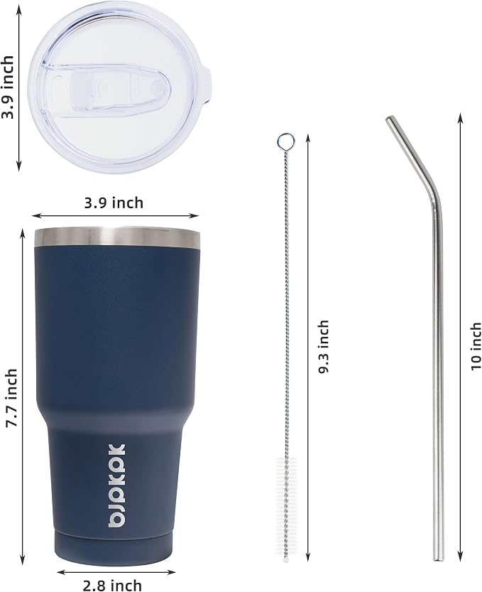 BJPKPK 30 oz Tumbler with Lid and Straw Stainless Steel Double Wall Vacuum Insulated Tumblers,Navy Blue - Image 3