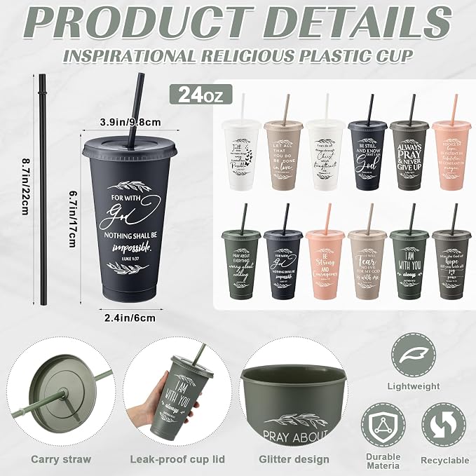 Havawish 36 Pcs Mothers Day Christian Tumbler Gift Bulk Religious Inspirational 24 oz Drinking Jesus Cup with Lid Straw Bible Verse Plastic Cup for Church Father Teacher First Communion (Vivid Color) - Image 2