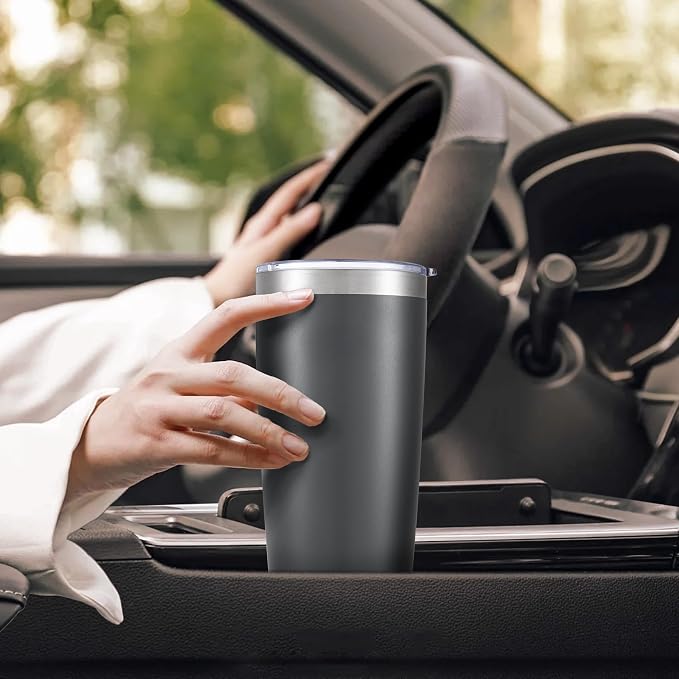 20 oz Tumbler with Lid Stainless Steel Insulated Tumblers Bulk Double Wall Vacuum Cups Powder Coated Travel Mug Keep Drink Cold and Hot, Grey, 8 Pack - Image 5