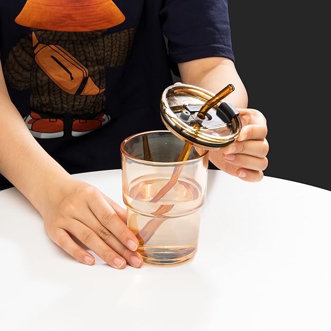 BLUEPOLAR 13oz/400ml Glass Water Tumbler with Straw and Lid Sealed Carry On Thick Wall Iced Coffee Cup Glass Cup for Water, Iced Tea Fruit Juice Etc (Amber-4Pack) - Image 6