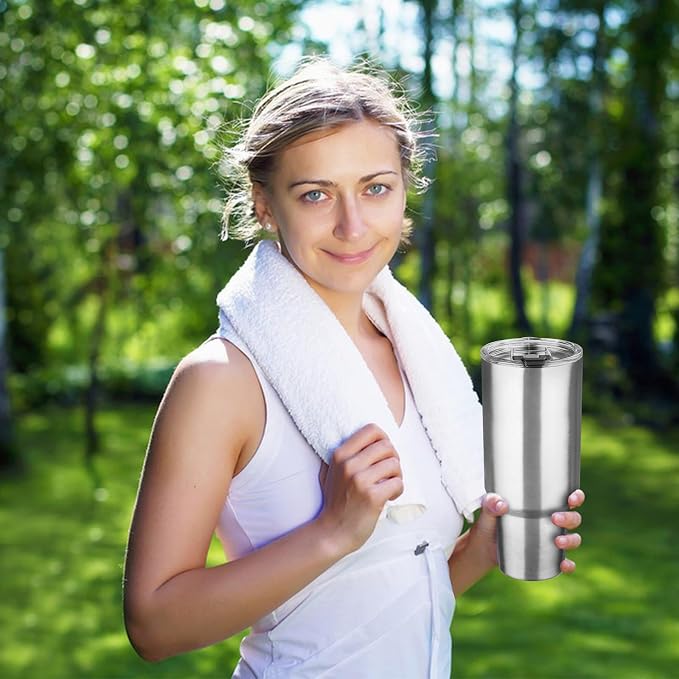 40 oz Tumbler with Lids and Straws, Stainless Steel Insulated Coffee Tumbler, Double Wall Vacuum Insulated Travel Mug Cup, Leakproof Thermal Coffee Cup for Hot and Cold Drinks (Silver) - Image 9