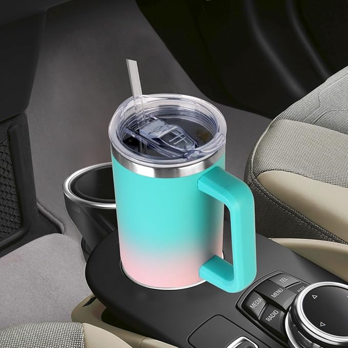 SYACOT 40 oz Tumbler with Handle and Straw Stainless Steel Insulated Tumbler Leak Proof Lid and Straw Lid Reusable Travel Mug Coffee Mug Cup Dishwasher Safe Keep Drinks Cold and Hot (Bubble Gum) - Image 5
