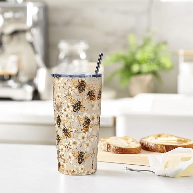 Bee Tumbler with Lid and Straw 20oz Vacuum Insulated Coffee Cup Stainless Steel Tumblers Leakproof Travel Mug Present for Women Men - Image 7