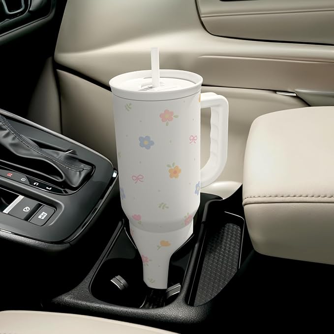 Floral 40oz Slider Tumbler with Handle and Straw - Insulated Stainless Steel Travel Coffee Mug for Women Girls, Gift for Birthday Christmas - Image 8