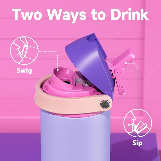 24 oz Insulated Water Bottle for Women: Meoky Stainless Steel Metal Water Bottle with 2-in-1 Straw and Spout Lid - Leak Proof, Cold for 24 Hours, Protective Silicone Base, BPA-Free for School, Orchid - Image 3
