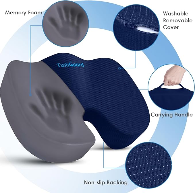TushGuard Seat Cushion for Office Chair Memory Foam Non-Slip Desk Seat Cushion - Image 3