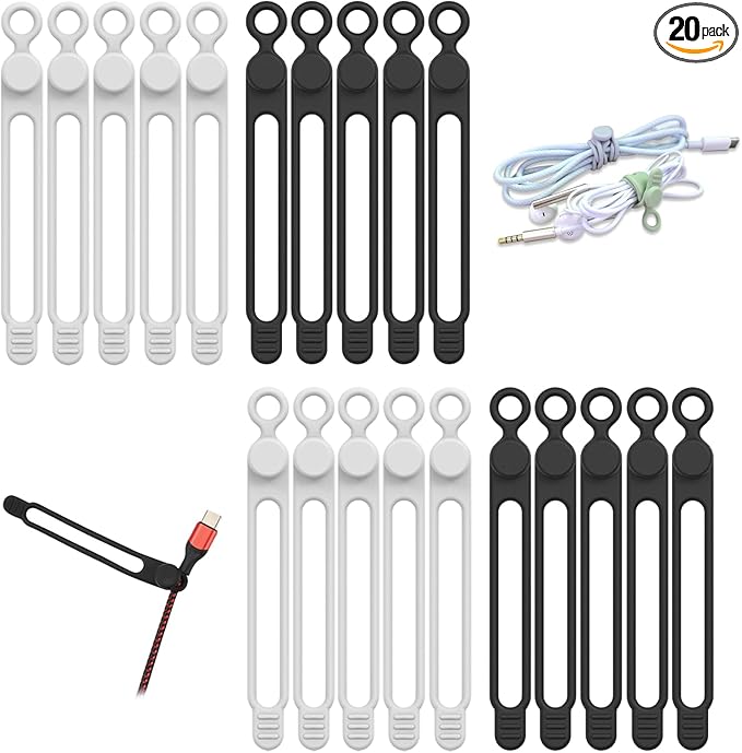 20pcs Silicone Cable Ties, Reusable Cable Management Organizer, Wire by ELECTRONICACCESSORIES
