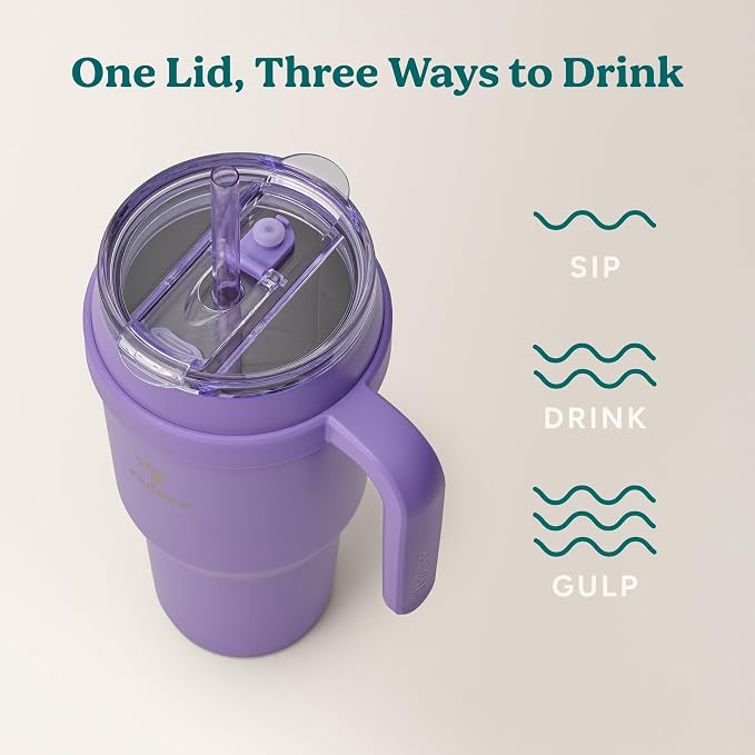 Reduce 40 oz Stainless Steel Tumbler with Handle - Dual-Wall Vacuum Insulated Travel Mug, Sweat-Proof Lid & Reusable Straw - Keeps Drinks Cold for 24 Hrs, Fits Cupholders, Dishwasher Safe-Purple Punch - Image 4