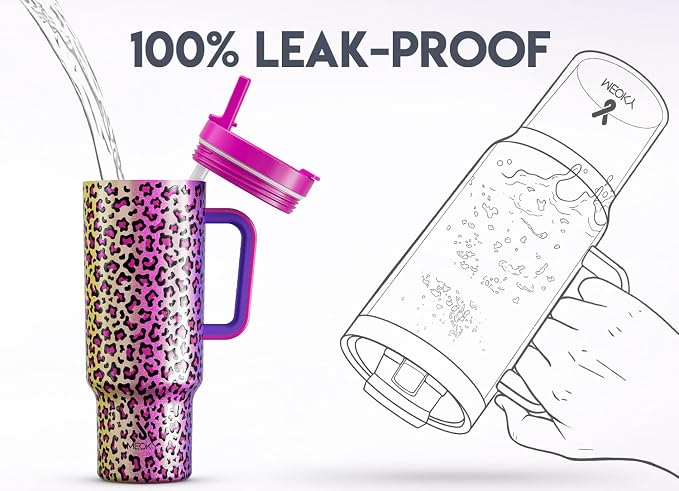 Meoky 40 oz Tumbler with Handle and Flip Straw, 100% Leakproof Tumbler with Lid and Straw, Stainless Steel Insulated Cup, Cupholder Friendly, Keeps Cold for 34 Hours (Celebration) - Image 3