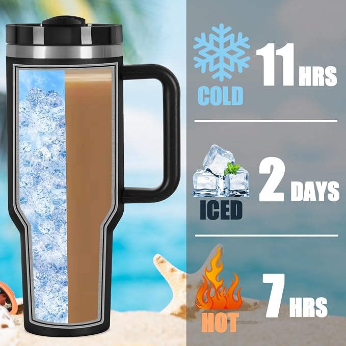 40 Oz Tumbler with Handle, Double Wall Vacuum Insulated Stainless Steel Tumbler with Lid and Straw, 40 oz cup with Silicone Spill Proof Stopper Set (Black-1) - Image 5