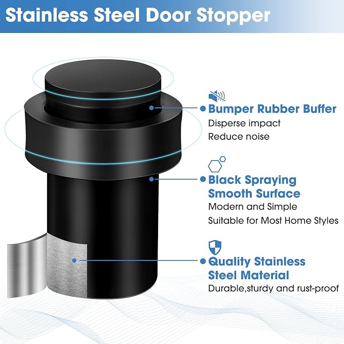 Chumia 10 Pcs Door Stopper Mounted Floor Stops Stainless Steel Cylindrical - Image 3