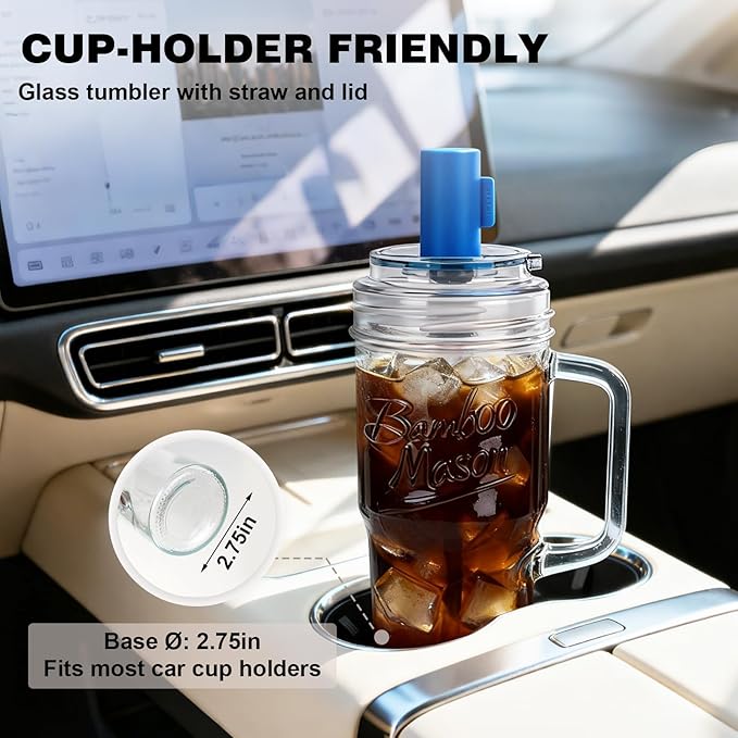 Anotion Mason Jar Cups with Lids and Straw, Leakproof 24oz Glass Tumbler with Handle, Leak-Proof Dustproof Cap, Self-Assembly Silicone Straw, Reusable Iced Coffee Matcha Cup Coffee Gifts for Women 4pc - Image 5