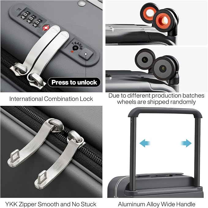 mixi Carry On Luggage Wide Handle Luxury Design Rolling Travel Suitcase PC - Image 4