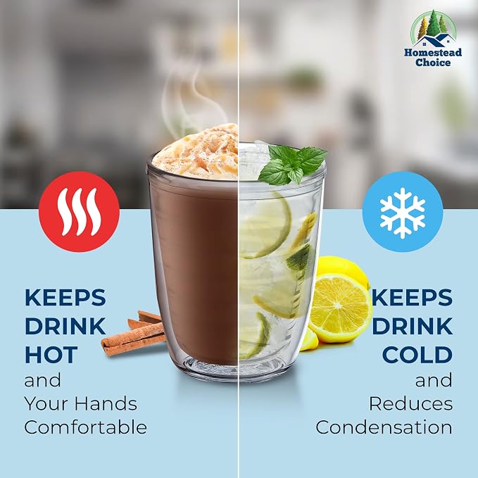 12oz Insulated Tumblers Plastic - Great for Iced Coffee & Hot Drinks, 4 pack Clear Double Wall Insulated Drinking Glasses Cups, BPA-Free, Reusable Cups, Camping, Travel, Kitchen, Party - Image 5