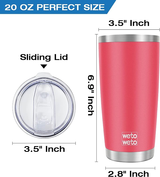 WETOWETO 20oz Tumbler, Stainless Steel Vacuum Insulated Water Coffee Tumbler Cup, Double Wall Powder Coated Spill-Proof Travel Mug Thermal Cup for Home Outdoor (Watermelon Red, 1 Pack) - Image 3