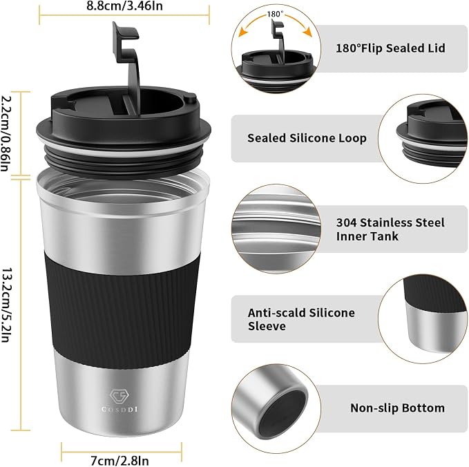 CS COSDDI 12 oz Stainless Steel Vacuum Insulated Tumbler - Coffee Travel Mug Spill Proof with Lid - coffee Cup for Keep Hot/Ice Coffee,Tea and Beer - Image 2