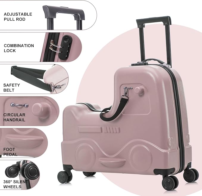 22 Inch Ride on Suitcase for Kids, Travel Luggage - Image 2