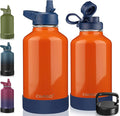 CIVAGO 64 oz Insulated Water Bottle With Straw, Half Gallon Stainless Steel Sports Water Flask Jug with 3 Lids (Straw, Spout and Handle Lid), Large Metal Thermal Cup Mug, Deep Orange by CIVAGO