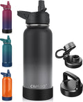 CIVAGO 32 oz Insulated Water Bottle With Straw, Stainless Steel Sports Water Cup Flask with 3 Lids (Straw, Spout and Handle Lid), Wide Mouth Travel Thermal Mug, Classic Omber Gray by CIVAGO