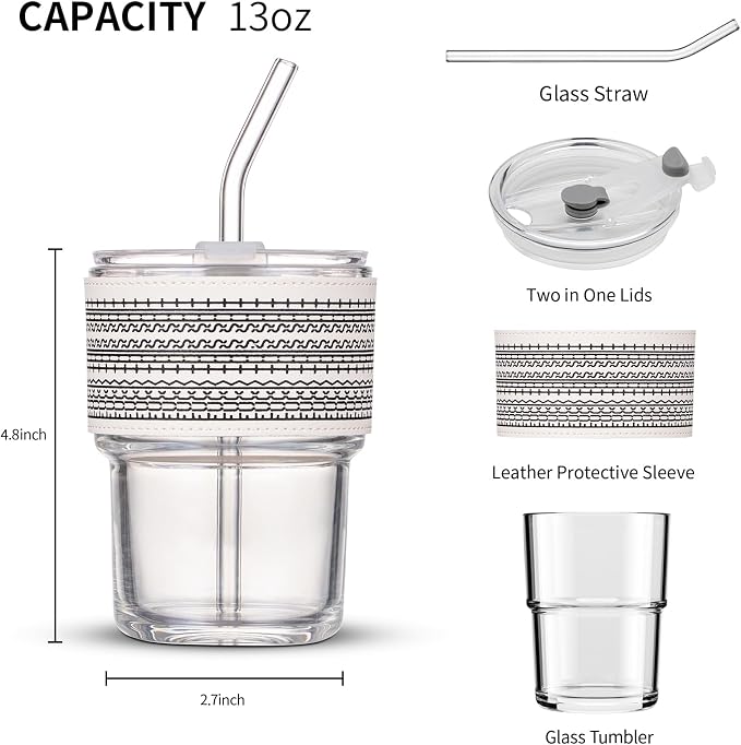 BLUEPOLAR 13oz/400ml Glass Water Tumbler with Straw and Lid Sealed Carry on Thick Wall Iced Coffee Cup for Water, Iced Tea, Fruit Juice - Image 5