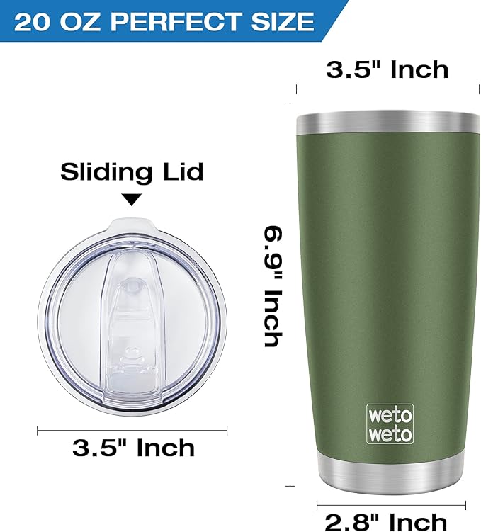 WETOWETO 20oz Insulated Stainless Steel Tumbler, Double Wall Vacuum Travel Coffee Mug, Leak-Proof Tumbler Cup for Home Office Travel (Army Green, 1 Pack) - Image 3