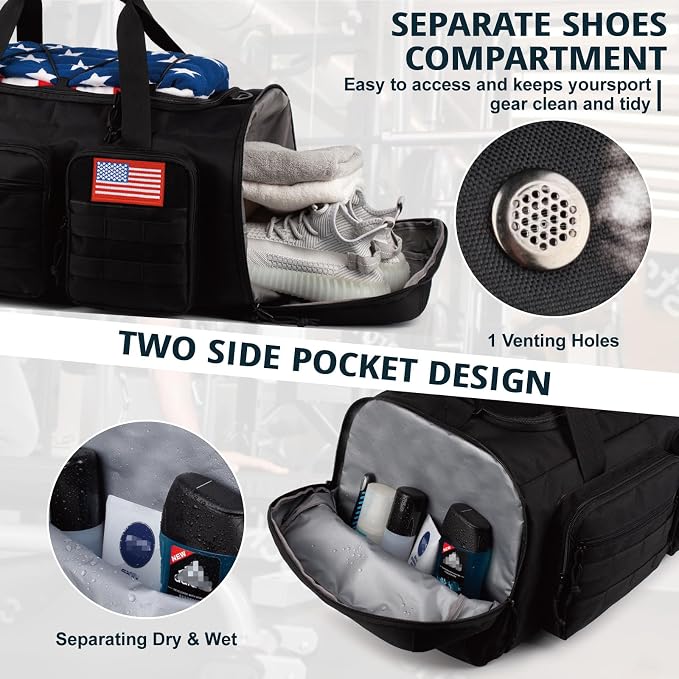 Tactical Gym Bag for Men，70L Large 3 in 1 Sports Duffle Bag - Image 7