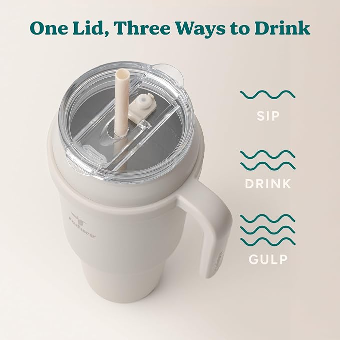 REDUCE Reusable 50 oz Cold1 Water Tumbler – Ergonomic Handle – Double-Wall Insulation – Sturdy Desktop/Tabletop Mug with Lid and Straw – BPA-Free – Stainless Steel for Gym, Home, Office – Casa Blanca - Image 5