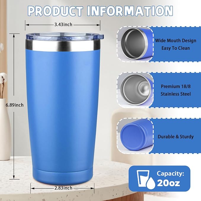 20 oz Tumbler with Lids and Straws, Stainless Steel Insulated Coffee Tumbler, Double Wall Vacuum Insulated Travel Mug Cup, Leakproof Thermal Coffee Cup for Hot and Cold Drinks (Sea Blue) - Image 2