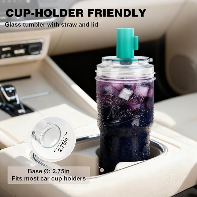 ANOTION 2pc Glass Tumbler with Lids and Straws, Leakproof 24oz Mason Jar Cups, Cap Cup Leak-Proof, Self-Assembly Silicone Straw, Reusable Iced Coffee Smoothie Matcha Cup Aesthetic Coffee Gifts Women - Image 8