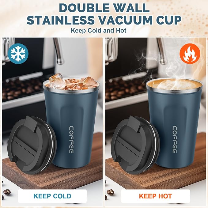 MOMSIV 12oz Travel Mug, Insulated Coffee Cup with Leakproof Lid, Vacuum Stainless Steel Double Walled Reusable Tumbler for Hot and Cold Water Coffee and Tea In Travel and Car Blue - Image 3