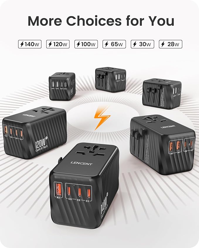 LENCENT International Travel Adapter, 65W GaN3 Universal Fast Charger - Image 6