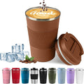 YINBAOGE Insulated Travel Coffee Mug, Spill & Leak Proof, Portable To Go Camping Stainless Steel Coffee Tumbler, Reusable Thermal Coffee Cup with Lid for Hot & Cold Drinks (Brown, 17 OZ) by YINBAOGE