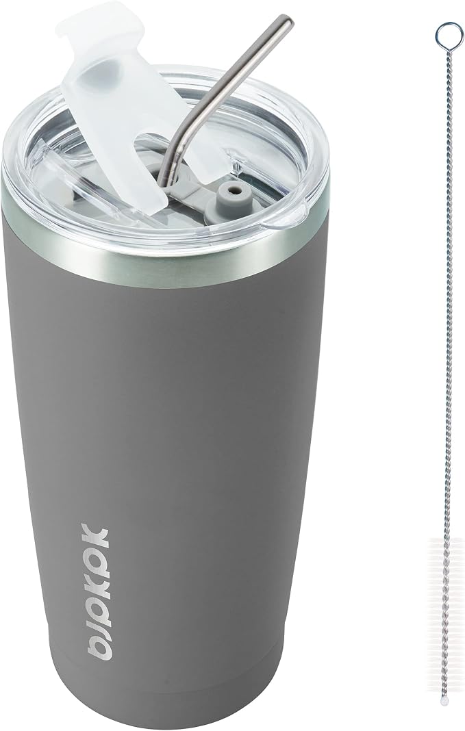 BJPKPK 20 oz Insulated Tumbler With Lid And Straw Stainless Steel Tumblers Coffee Mug Thermal Cup For Women And Men,Gray by BJPKPK