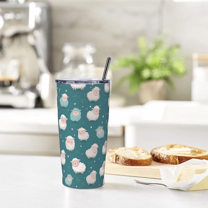 Sheep Tumbler with Lid and Straw 20oz Vacuum Insulated Coffee Cup Stainless Steel Tumblers Leakproof Travel Mug Present for Women Men - Image 7