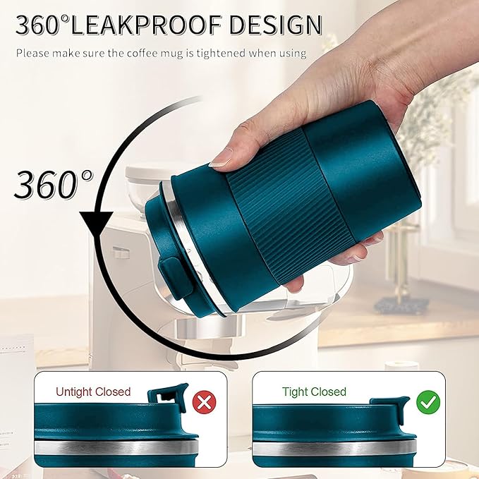 YINBAOGE Insulated Travel Coffee Mug, Spill & Leak Proof, Portable To Go Camping Stainless Steel Coffee Tumbler, Reusable Thermal Coffee Cup with Lid for Hot & Cold Drinks (Blue, 17 OZ) - Image 4