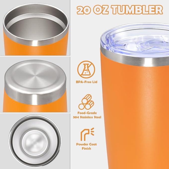 20oz Tumbler Stainless Steel Tumbler Cup with Lid Vacuum Insulated Double Wall Travel Mug, Durable Powder Coated Travel Coffee Tumbler Mug for Hot & Cold Drinks,Orange,1 Pack - Image 3
