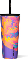 Corkcicle Cold Cup Insulated Tumbler with Straw - Keeps Drinks Cold for 12 Hours - Triple-Insulated Stainless Steel - Leak-Resistant Lid - Summer Drinkware Gift - 24 oz - Super Bloom by Corkcicle