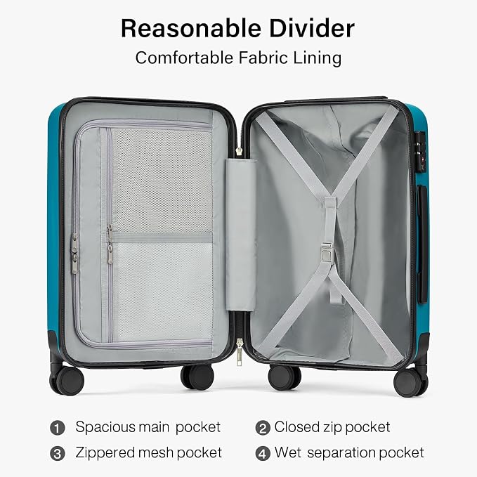 Hanke 20 Inch Carry On Luggage 22x14x9 Airline Approved PC Hard Shell Suitcases - Image 5