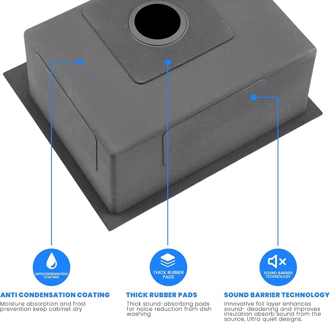 POPFLY Kitchen Sink, 15×17 Inch Drop In Black Small Kitchen Sinks, 18 Gauge - Image 4